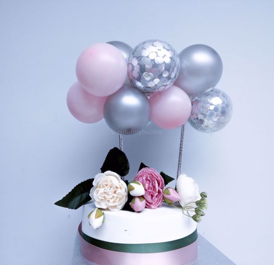 Picture of Balloon Cake Topper Pink Silver Confetti