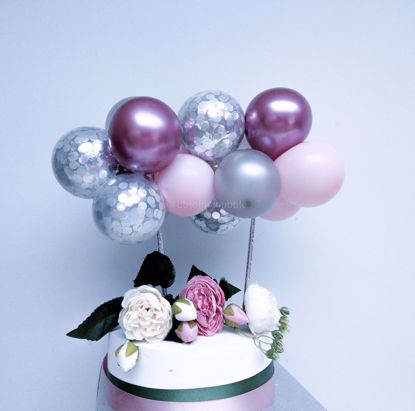 Picture of Balloon Cake Topper Pink Silver Confetti Mauve Chrome