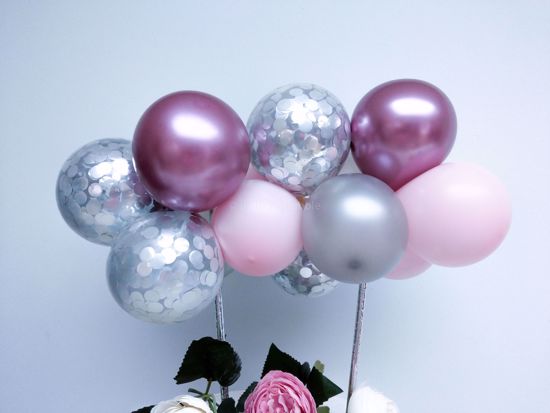 Picture of Balloon Cake Topper Pink Silver Confetti Mauve Chrome