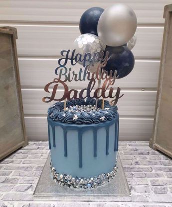 Picture of Balloon Cake Topper Mini Garland Navy Blue Silver Confetti