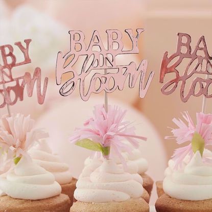Picture of ROSE GOLD FLORAL BABY SHOWER CUPCAKE TOPPERS