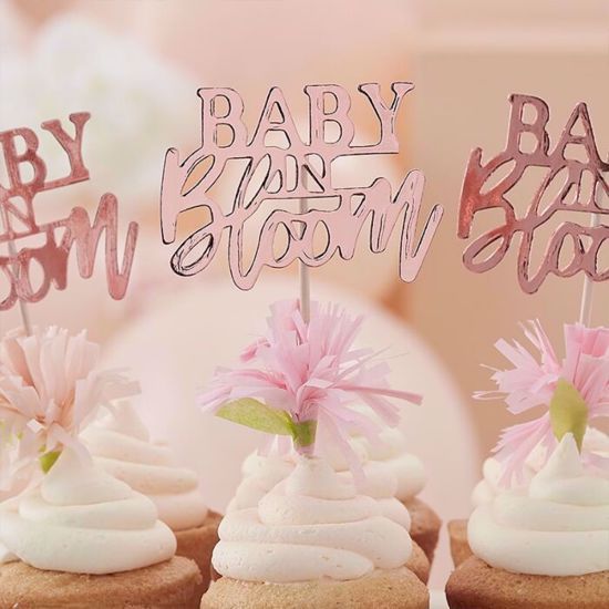 Picture of ROSE GOLD FLORAL BABY SHOWER CUPCAKE TOPPERS