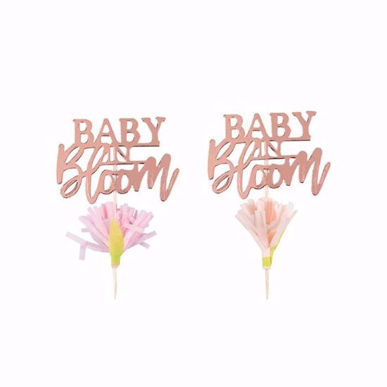Picture of ROSE GOLD FLORAL BABY SHOWER CUPCAKE TOPPERS