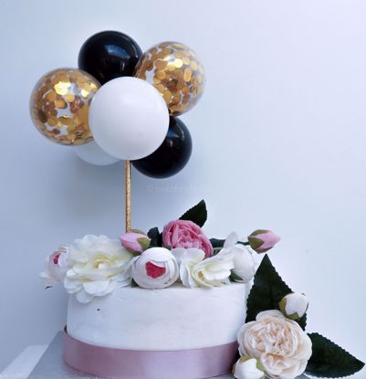 Picture of Balloon Cake Topper Mini Garland White Black Gold Confetti