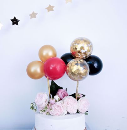 Picture of Balloon Cake topper Mini Garland Red Black Gold Confetti