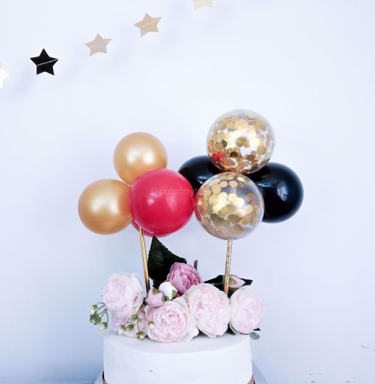 Picture of Balloon Cake topper Mini Garland Red Black Gold Confetti