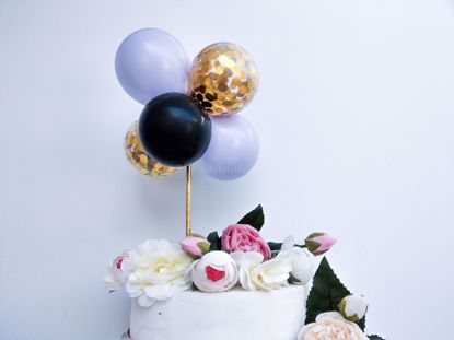 Picture of Balloon Cake Topper Mini Garland Lilac Black Gold Confetti