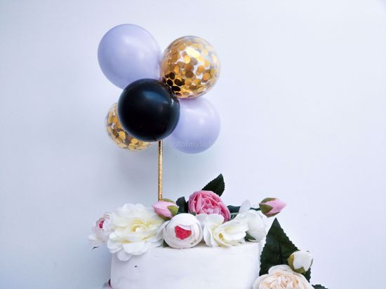 Picture of Balloon Cake Topper Mini Garland Lilac Black Gold Confetti