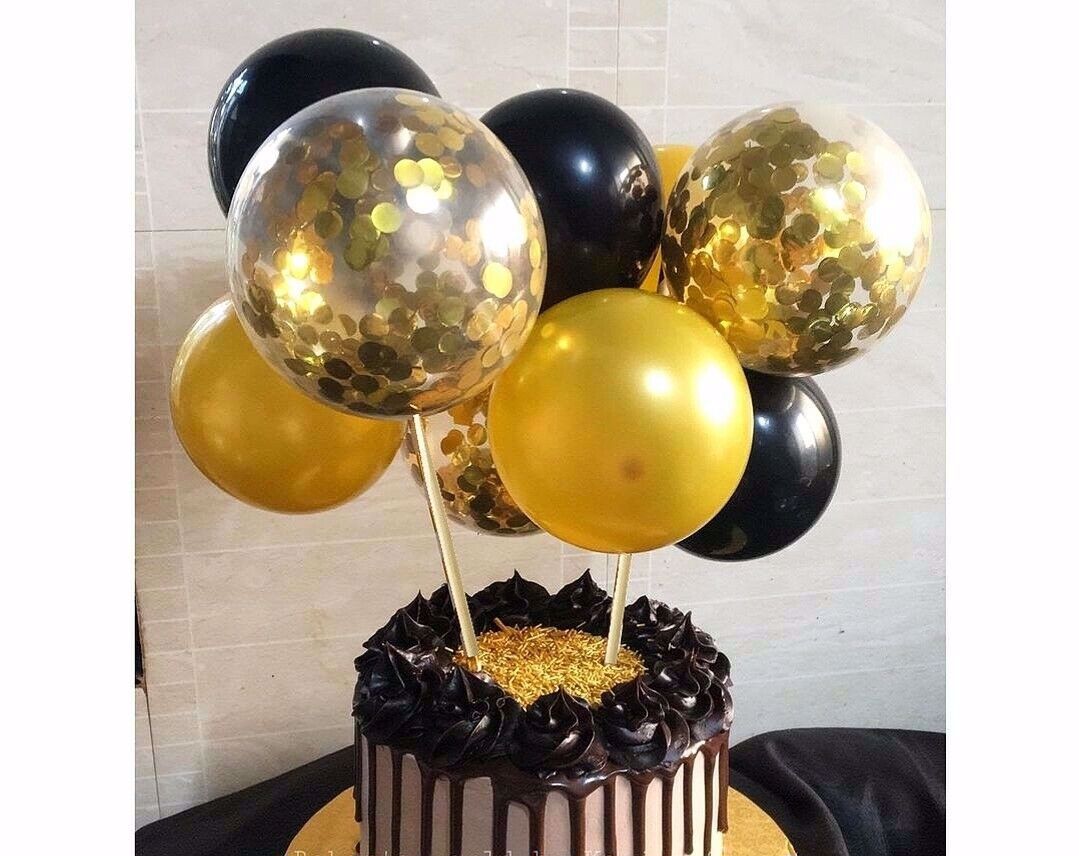 Mini Gold and Black Balloon Cake Topper, Black Balloon Topper, Gold Balloon  Cake Topper, Mini Cake Garland, Mini Balloon Garland