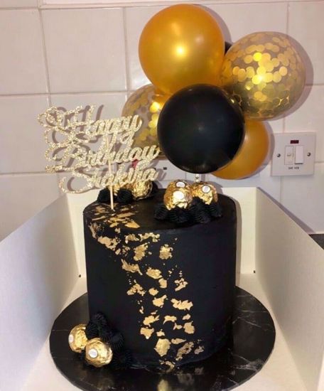 Picture of Balloon Cake Topper Mini Garland Black Gold Confetti