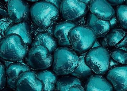 Picture of Teal Foil Wrapped Chocolate Hearts
