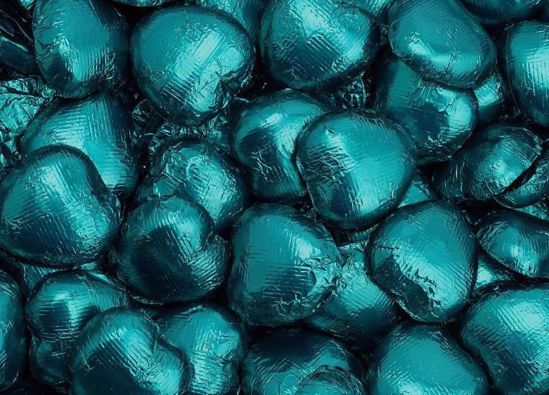 Picture of Teal Foil Wrapped Chocolate Hearts