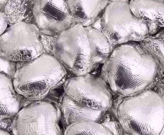 Picture of Silver Foil Wrapped Chocolate Hearts
