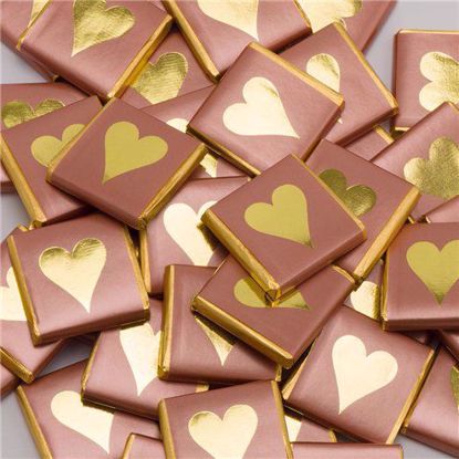 Picture of Rose Gold Foil Wrapped Chocolate Hearts Neapolitans