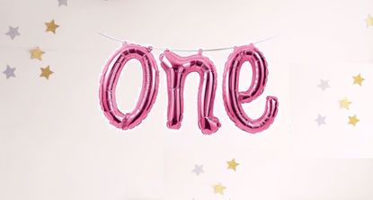 Picture of One blue pink cursive script letters