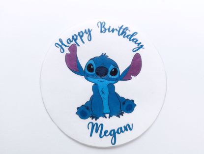 Picture of Purple Blue Stitch Wafer Cake Topper Custom Name
