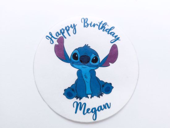 Picture of Purple Blue Stitch Wafer Cake Topper Custom Name