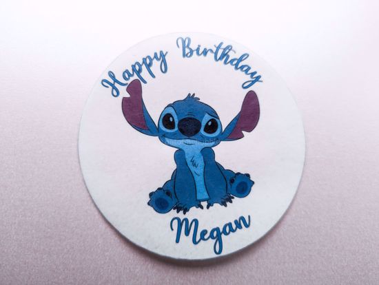 Picture of Purple Blue Stitch Wafer Cake Topper Custom Name